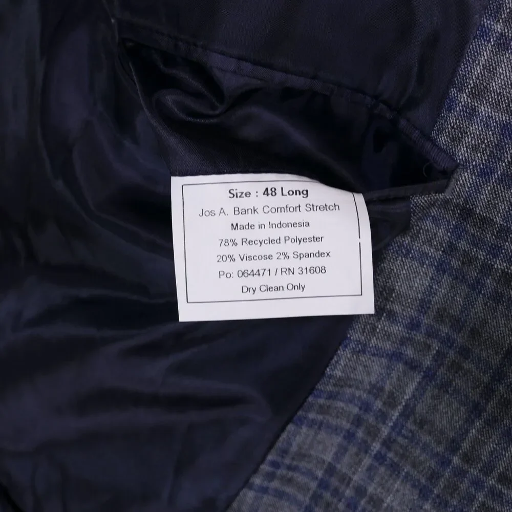 Jos A Bank Sport Coat Blazer Men 48L Traditional Unstructured Gray Blue Plaid